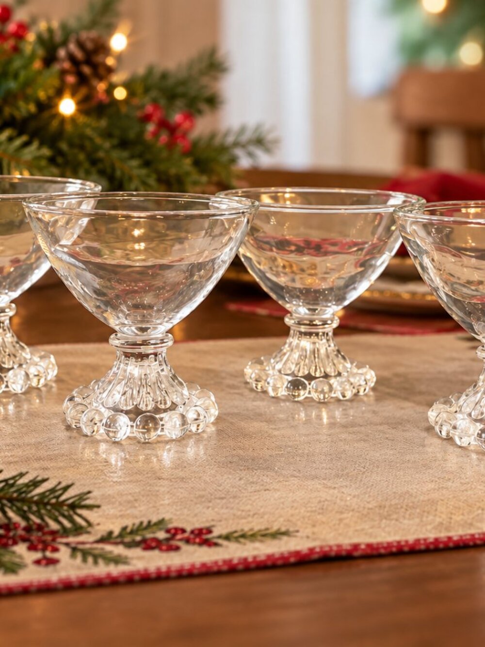 Vintage Anchor Hocking Boopie Dessert Glasses, Set of 4 Clear Glass Sherbet Cups